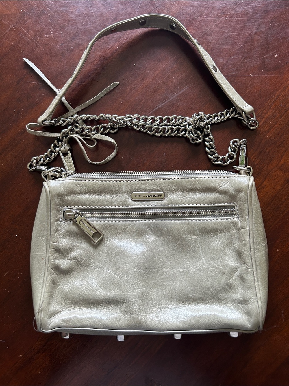Rebecca Minkoff Metallic Silver Leather Chain-Strap Crossbody